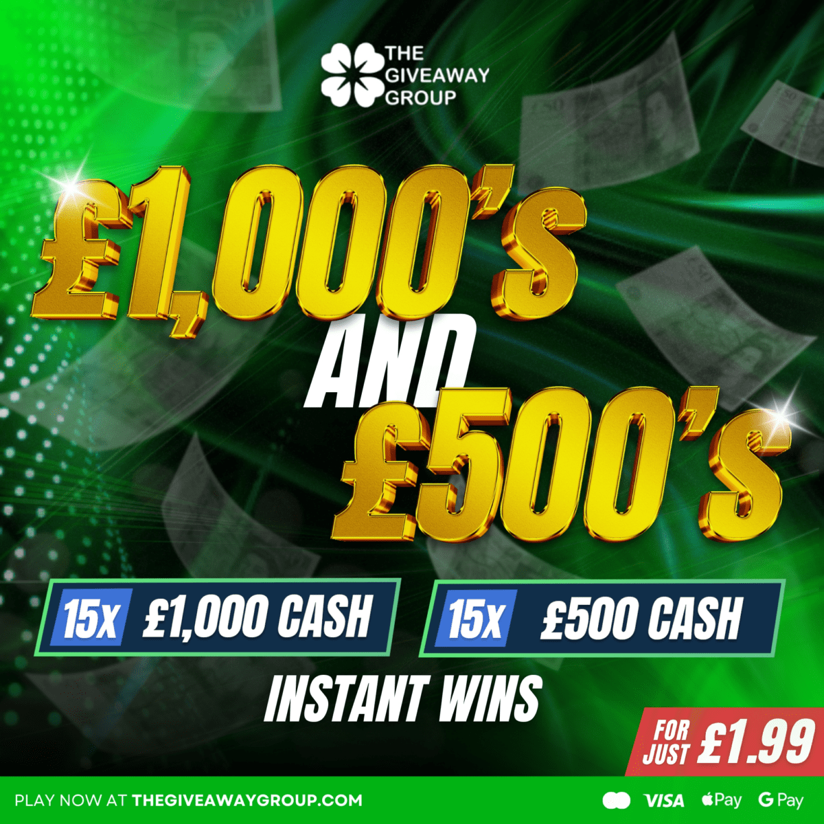 £1,000’s & £500's Instant Wins | 30 Chances to Win Instantly | £22,500+ Instant Prize Pool